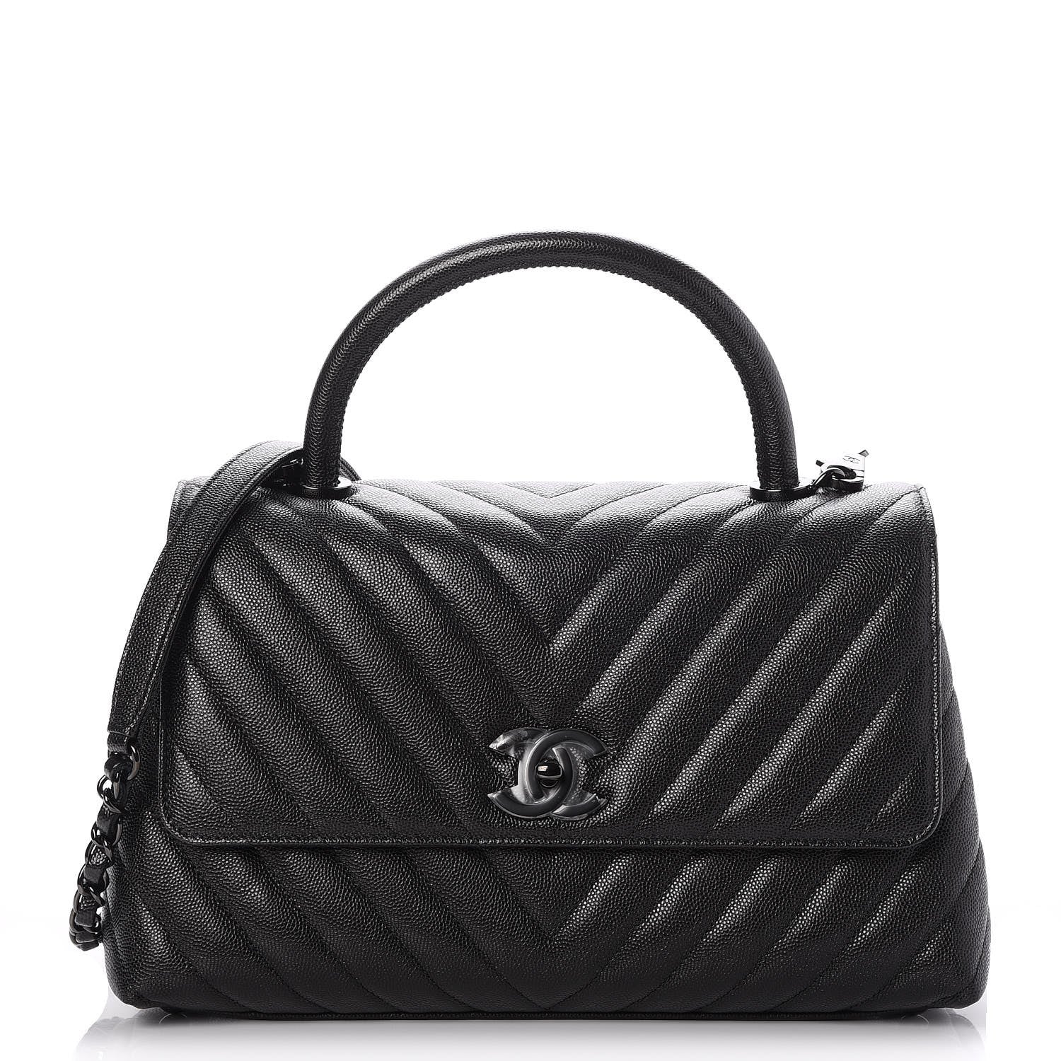 Chanel Caviar Chevron Quilted Small Coco Handle Flap So Black 1 of 8
