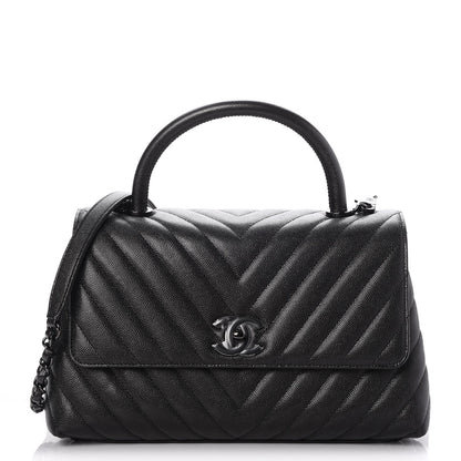 Chanel Caviar Chevron Quilted Small Coco Handle Flap So Black 1 of 8