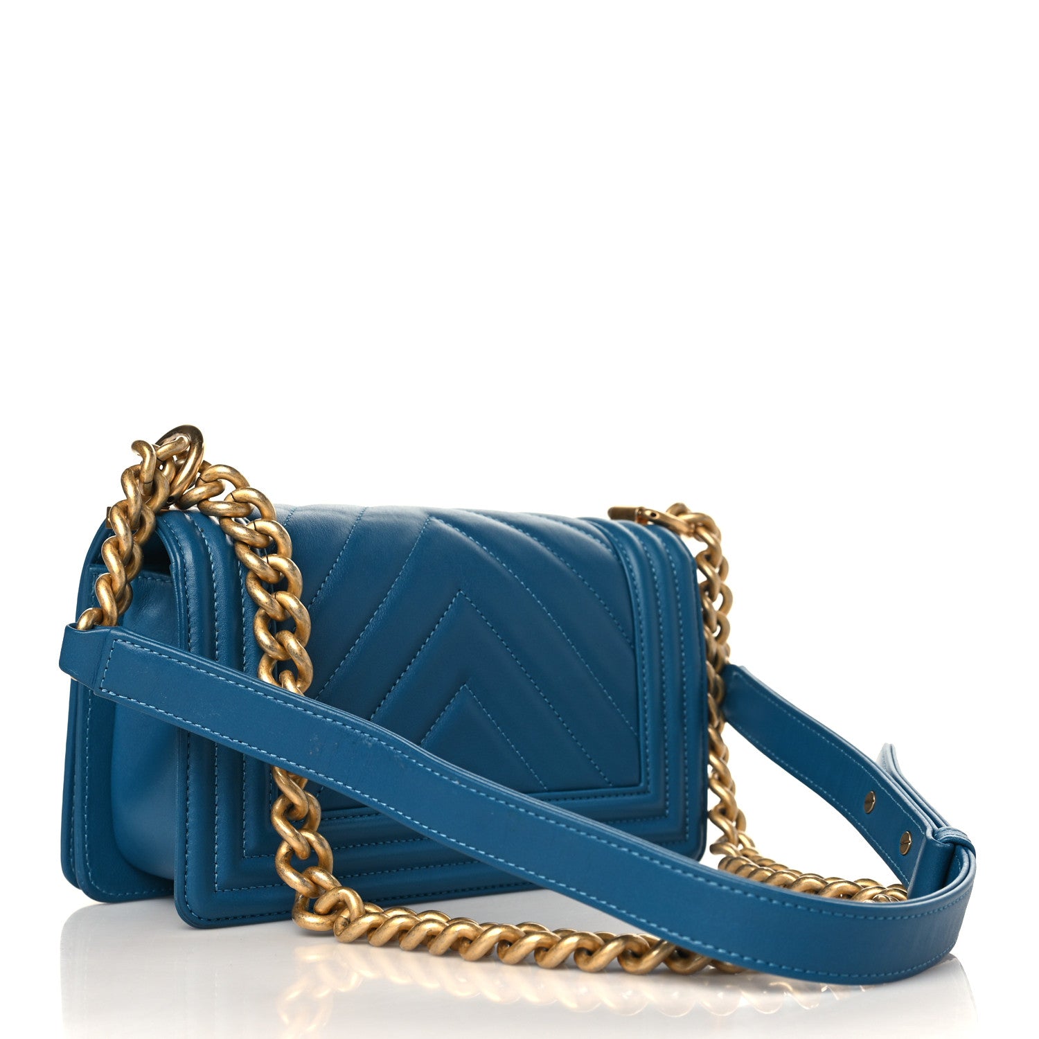 Chanel Lambskin Chevron Quilted Small Boy Flap Blue 3 of 10