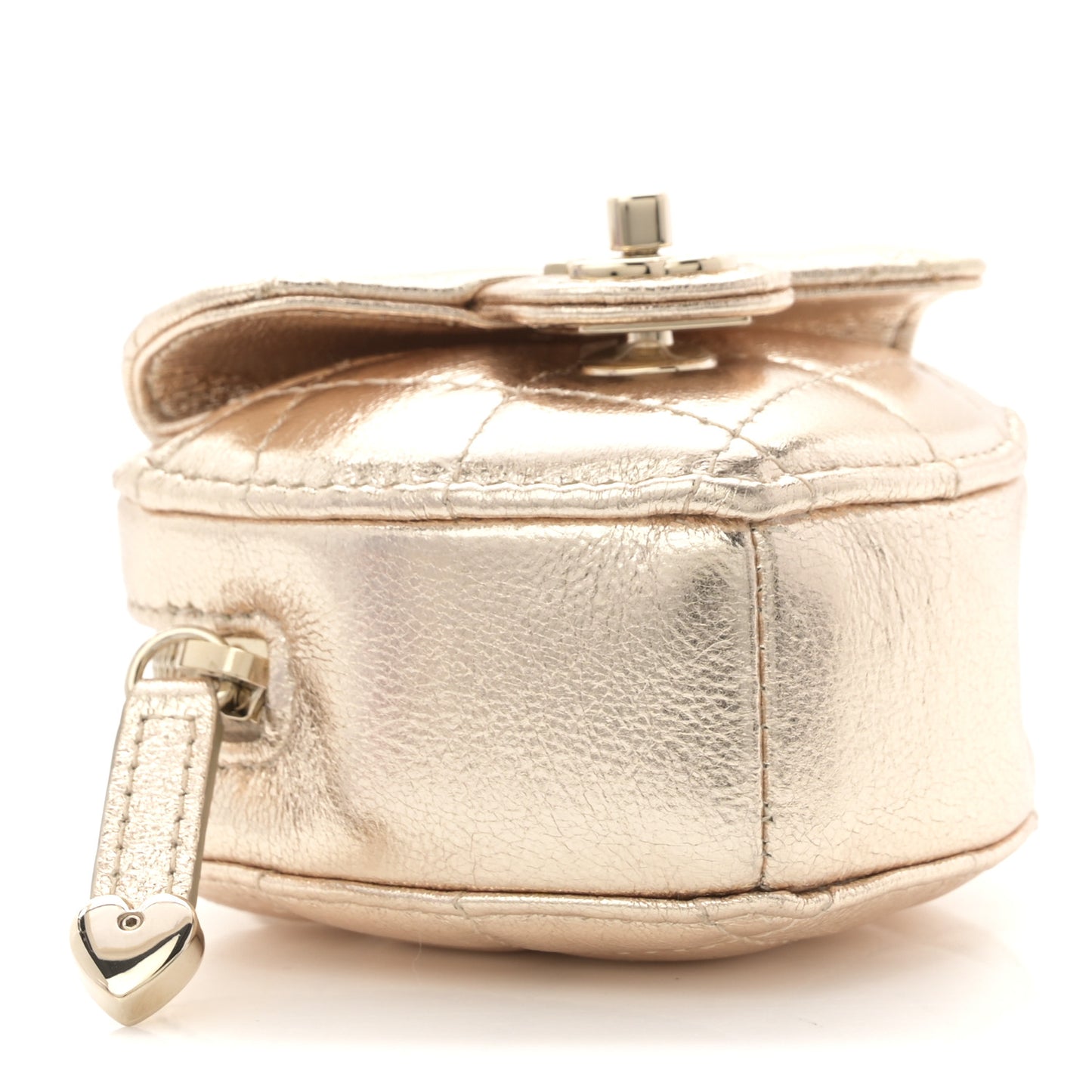 Metallic Lambskin Quilted CC In Love Mini Heart Bag Charm Gold