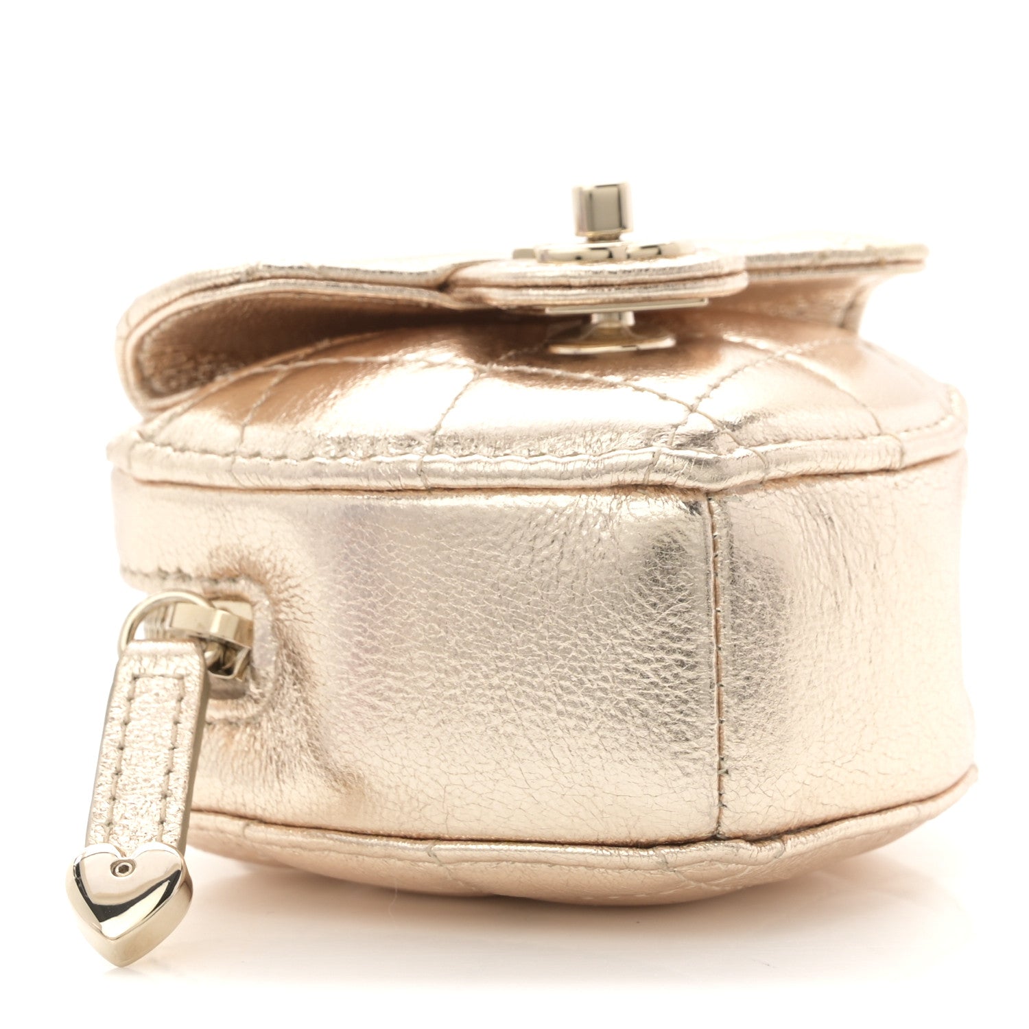 Chanel Metallic Lambskin Quilted CC In Love Mini Heart Bag Charm Gold 4 of 8