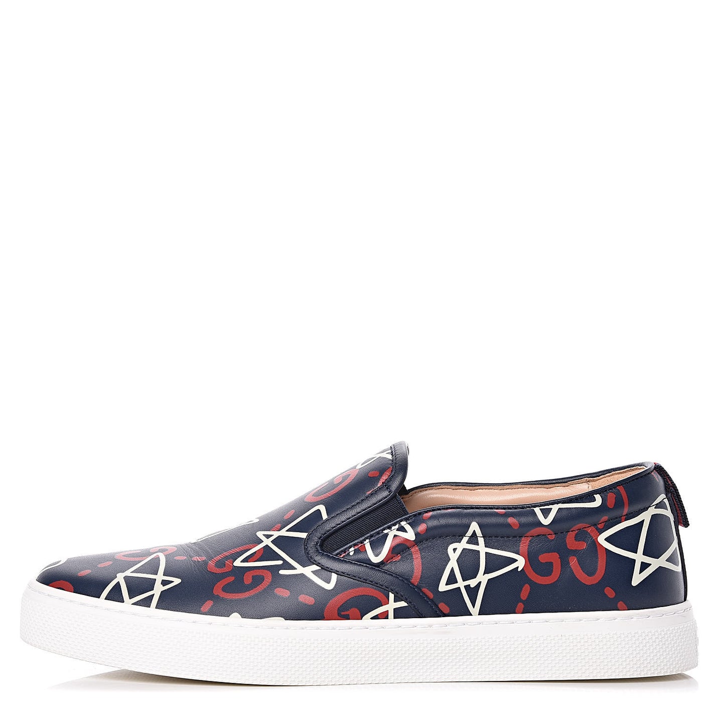 Calfskin GucciGhost Print Mens Dublin Slip On Sneakers 9.5 Blue Agata Hibiscus Red
