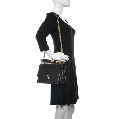 Fendi Vitello Liberty Scalloped Studded Kan I Shoulder Bag Black 2 of 9