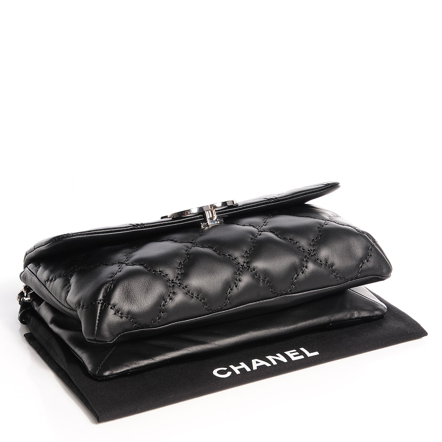 Chanel Calfskin Double Stitch Hamptons Clutch with Chain Black 4 of 8