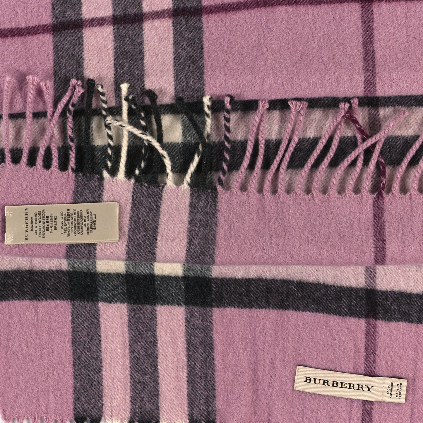 Cashmere Giant Icon Check Fringe Scarf Ash Rose