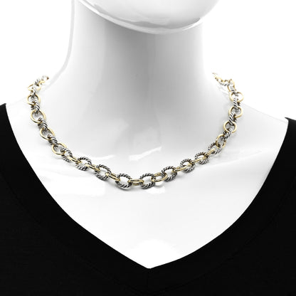 David Yurman Sterling Silver 18K Yellow Gold 10mm Medium Oval Link Necklace 2 of 5