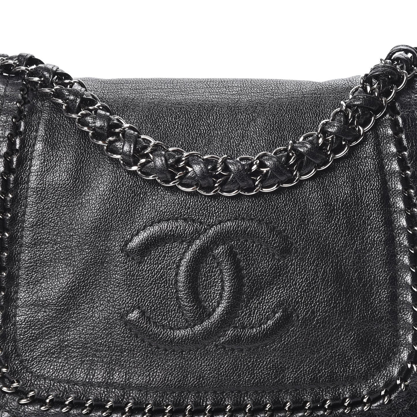 Metallic Goatskin Luxe Ligne Flap Black