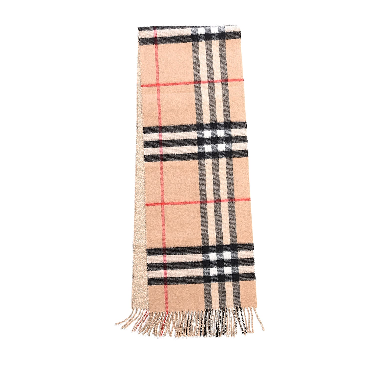 Burberry Cashmere Half Mega Check Reversible Fringe Scarf Beige 3 of 4
