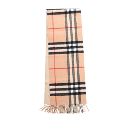 Burberry Cashmere Half Mega Check Reversible Fringe Scarf Beige 3 of 4