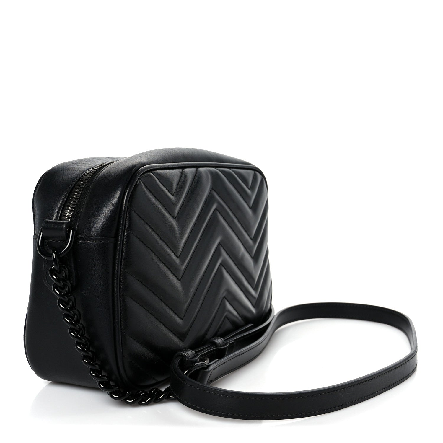 Gucci Calfskin Matelasse Monochrome Small GG Marmont Chain Shoulder Bag Black 3 of 13