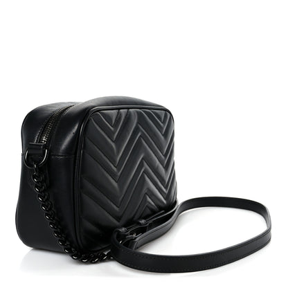 Gucci Calfskin Matelasse Monochrome Small GG Marmont Chain Shoulder Bag Black 3 of 13