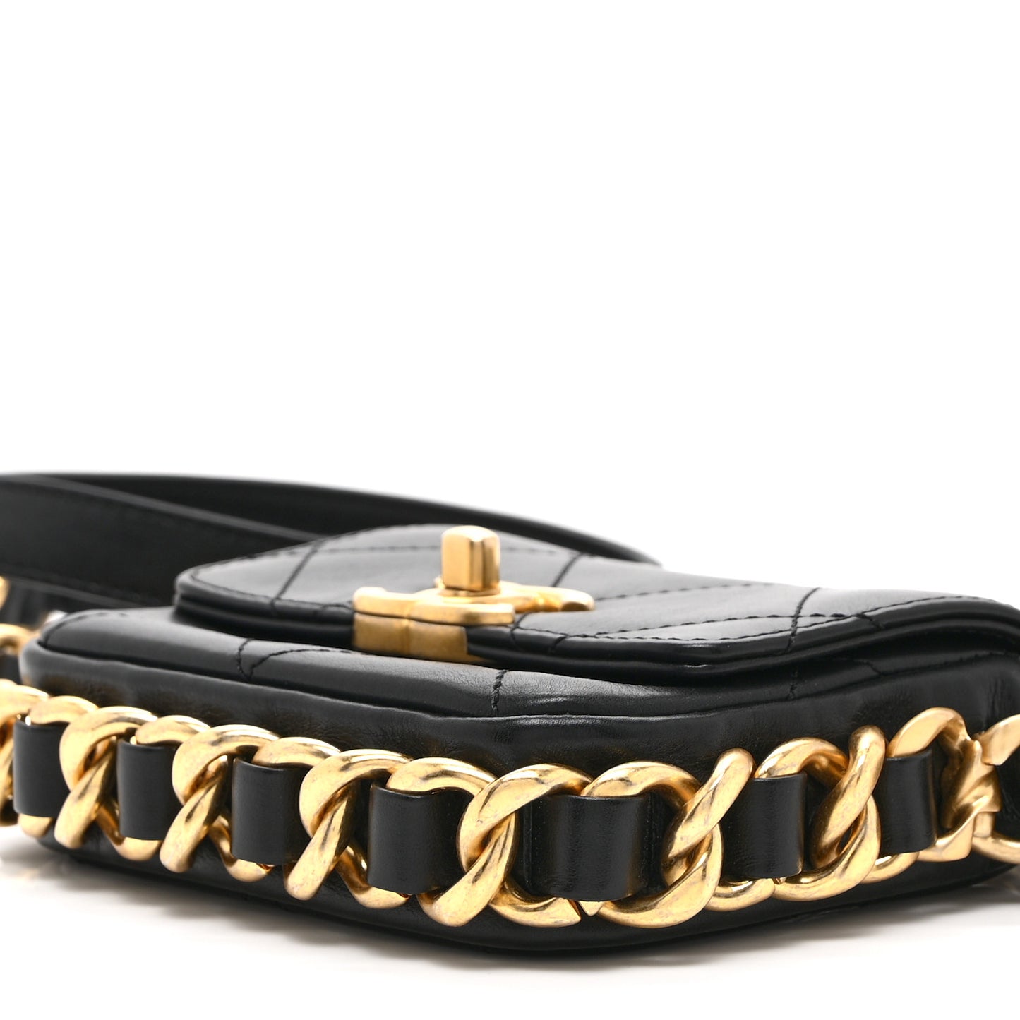 Calfskin Quilted Mini Framing Chain Bag Black