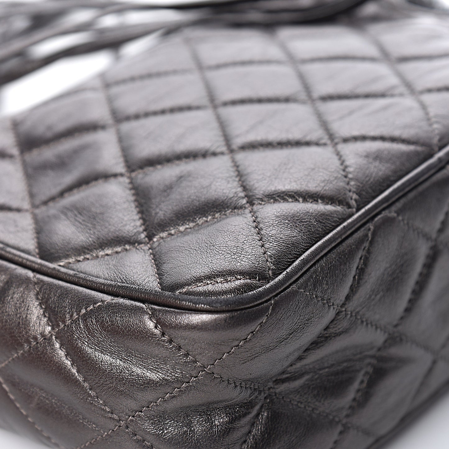 Metallic Lambskin Quilted Tassel Camera Case Dark Silver