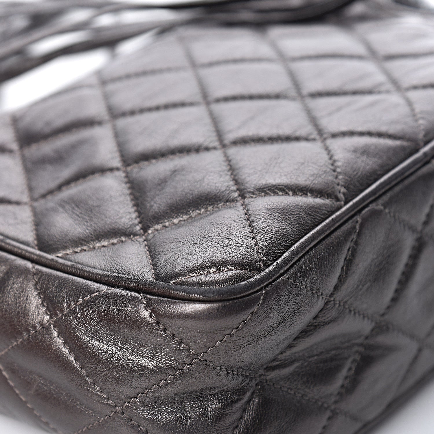 Chanel Metallic Lambskin Quilted Tassel Camera Case Dark Silver 14 of 19
