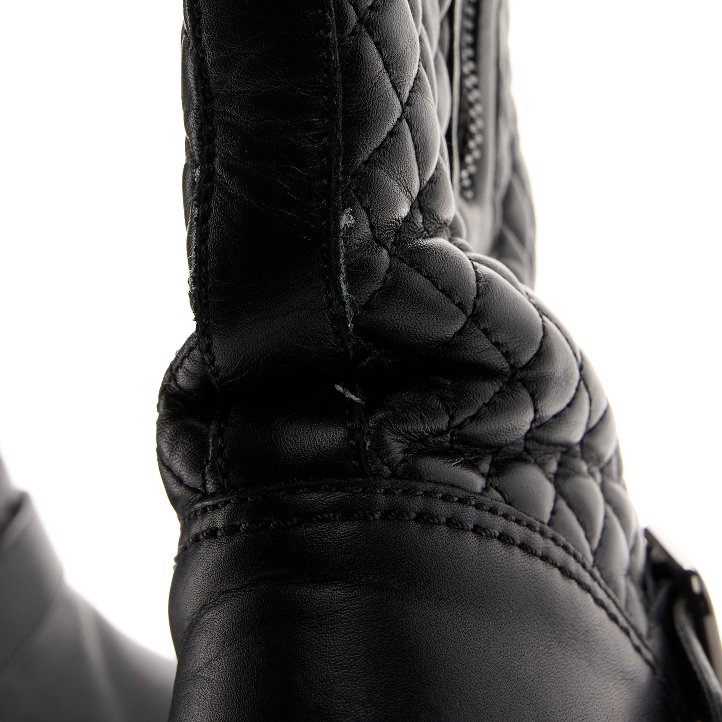 Calfskin Quilted Biker Boots 38.5 Black