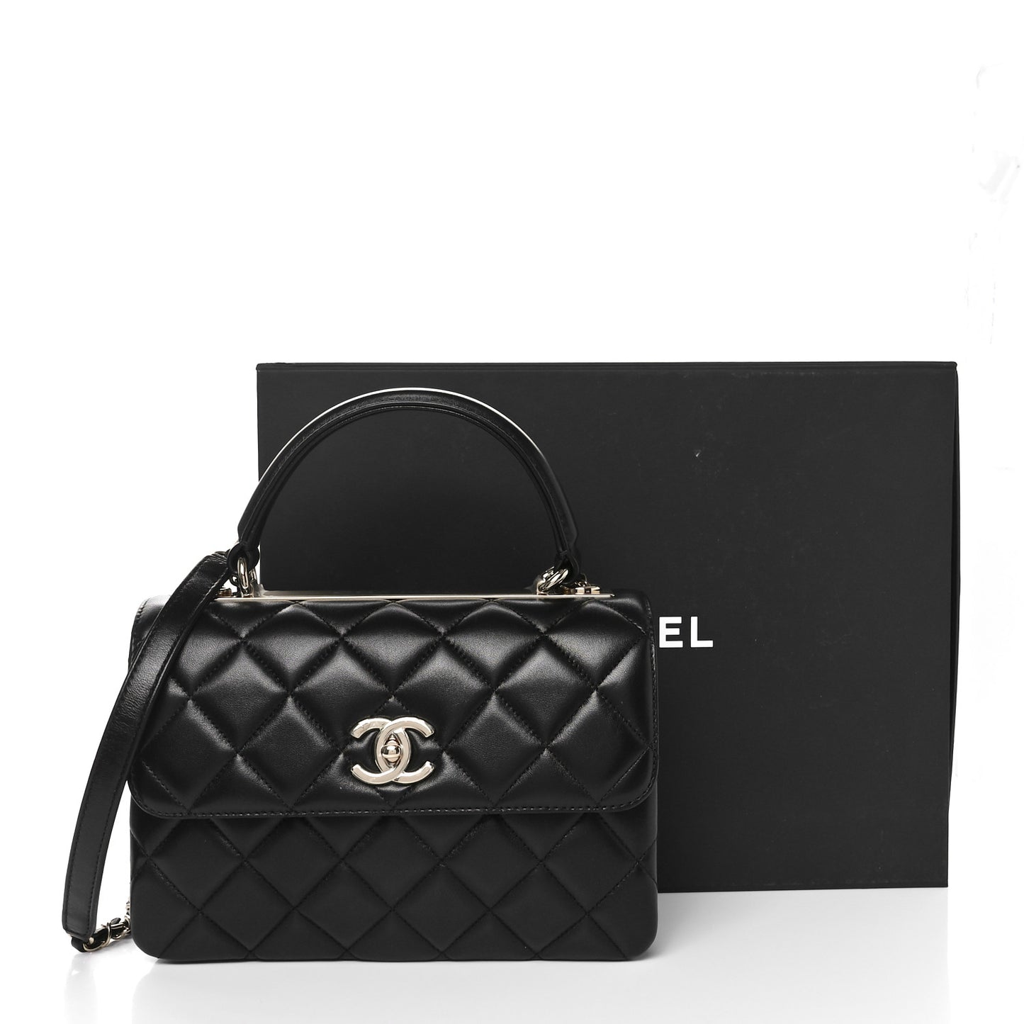 Lambskin Quilted Small Trendy CC Dual Handle Flap Bag Black