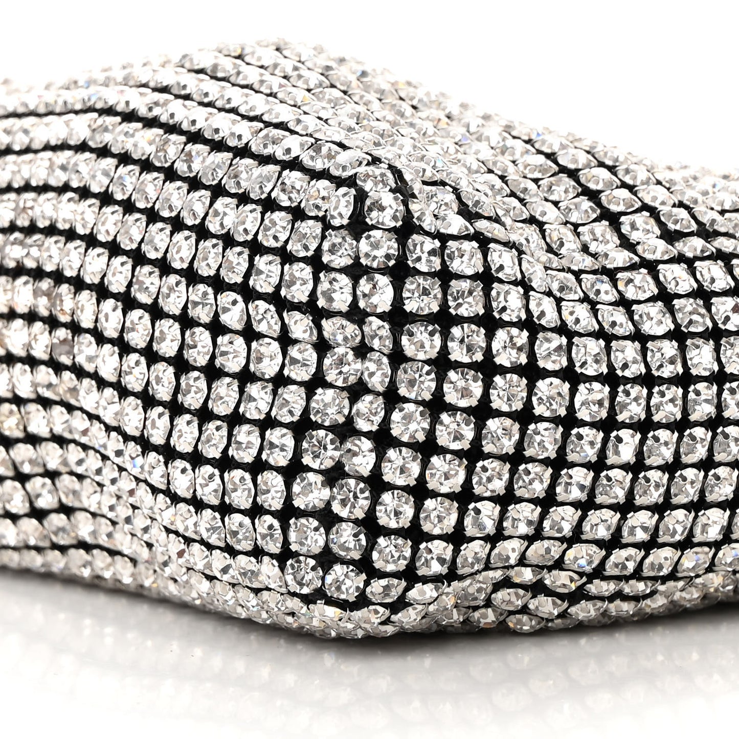 Mesh Crystal Rhinestone Mini Heiress Pouch Black Silver