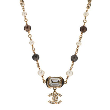 Chanel Graduated Pearl Crystal CC Short Necklace Gold Black Grey 1 of 5