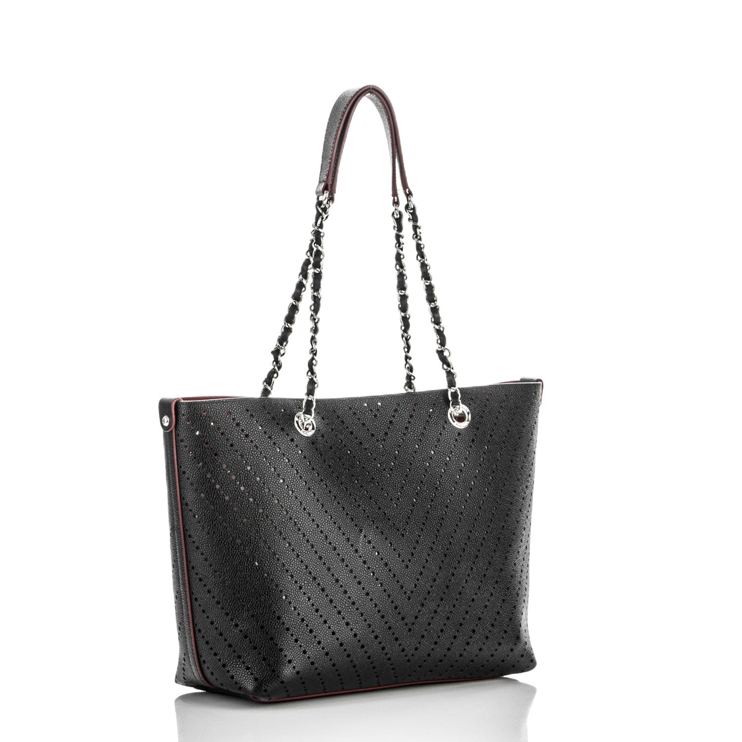 Chanel Perforated Grained Calfskin Large Shopping Tote Black 4 of 9