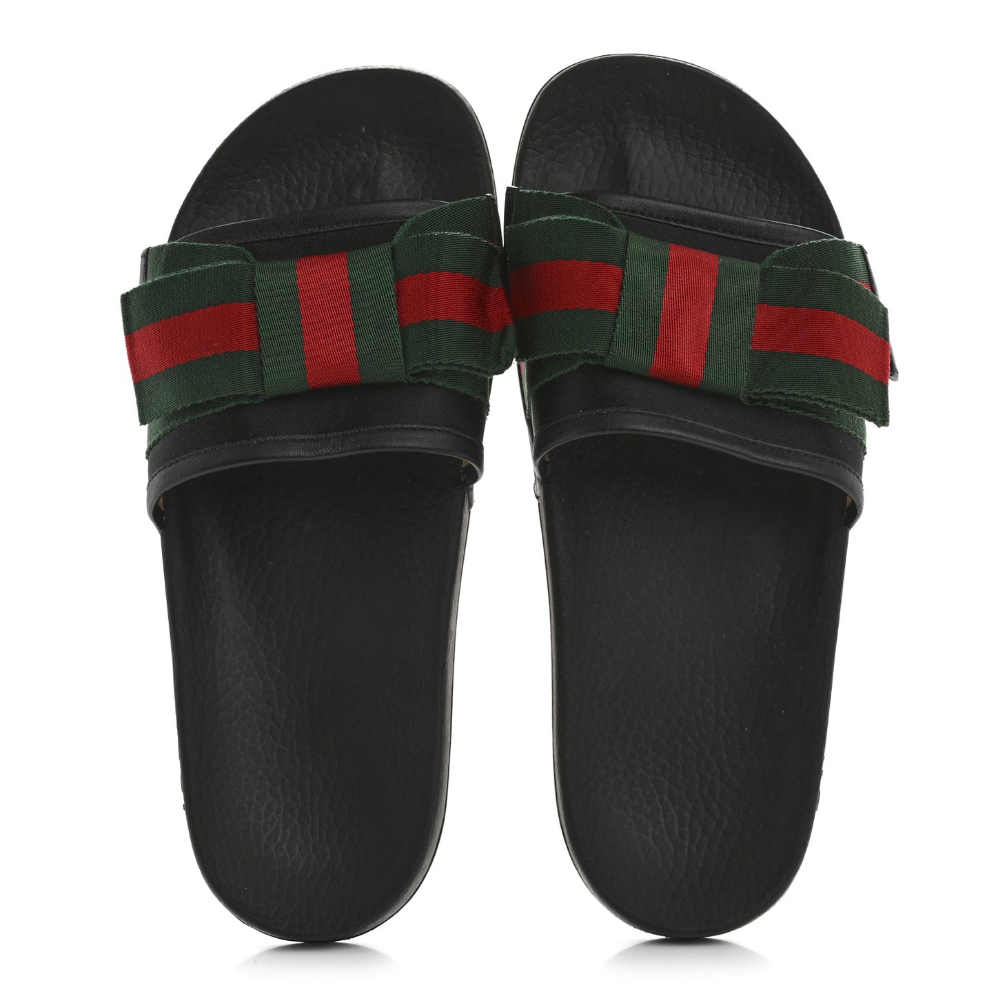 Satin Web Bow Slide Sandals Black