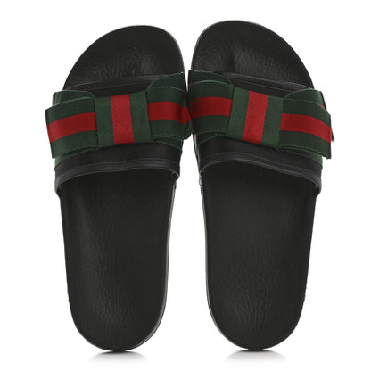 Gucci Satin Web Bow Slide Sandals Black 2 of 10