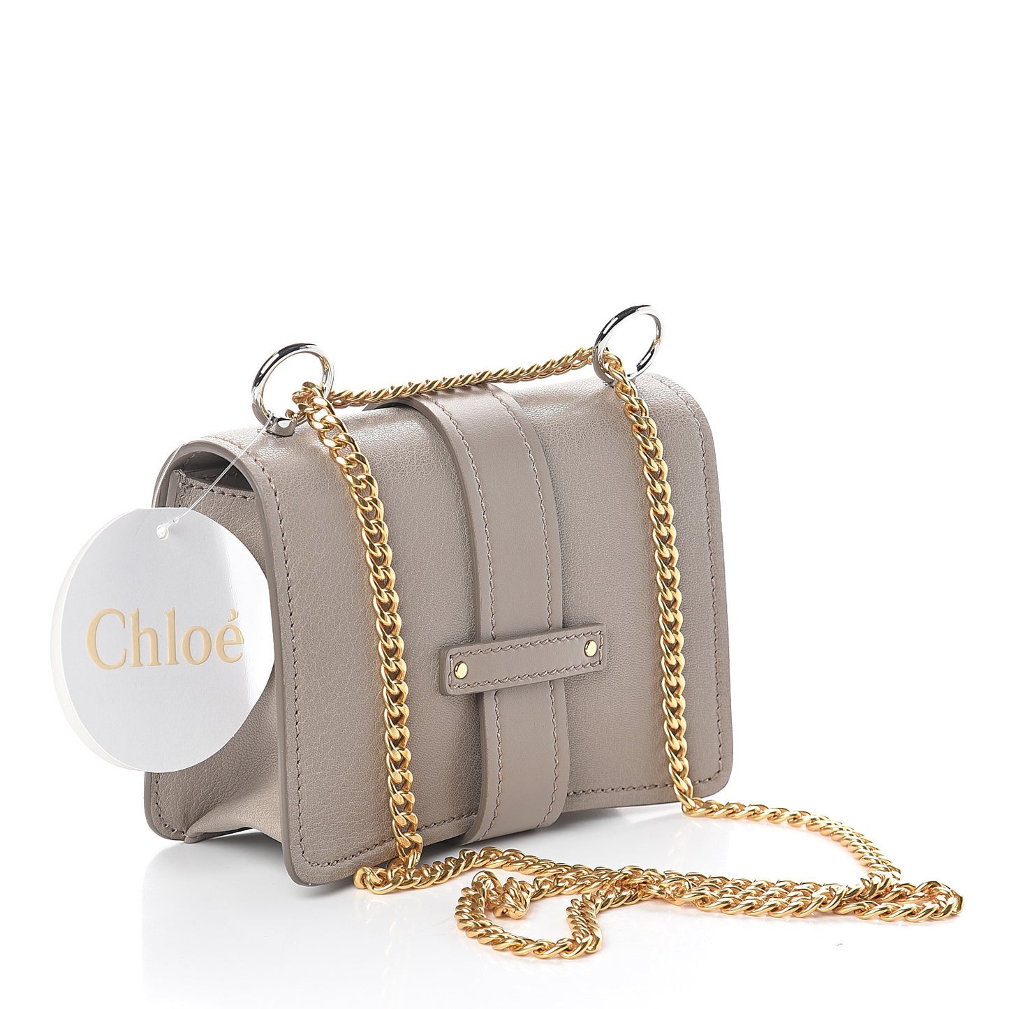 Shiny Goatskin Calfskin Mini Aby Chain Shoulder Bag Motty Grey