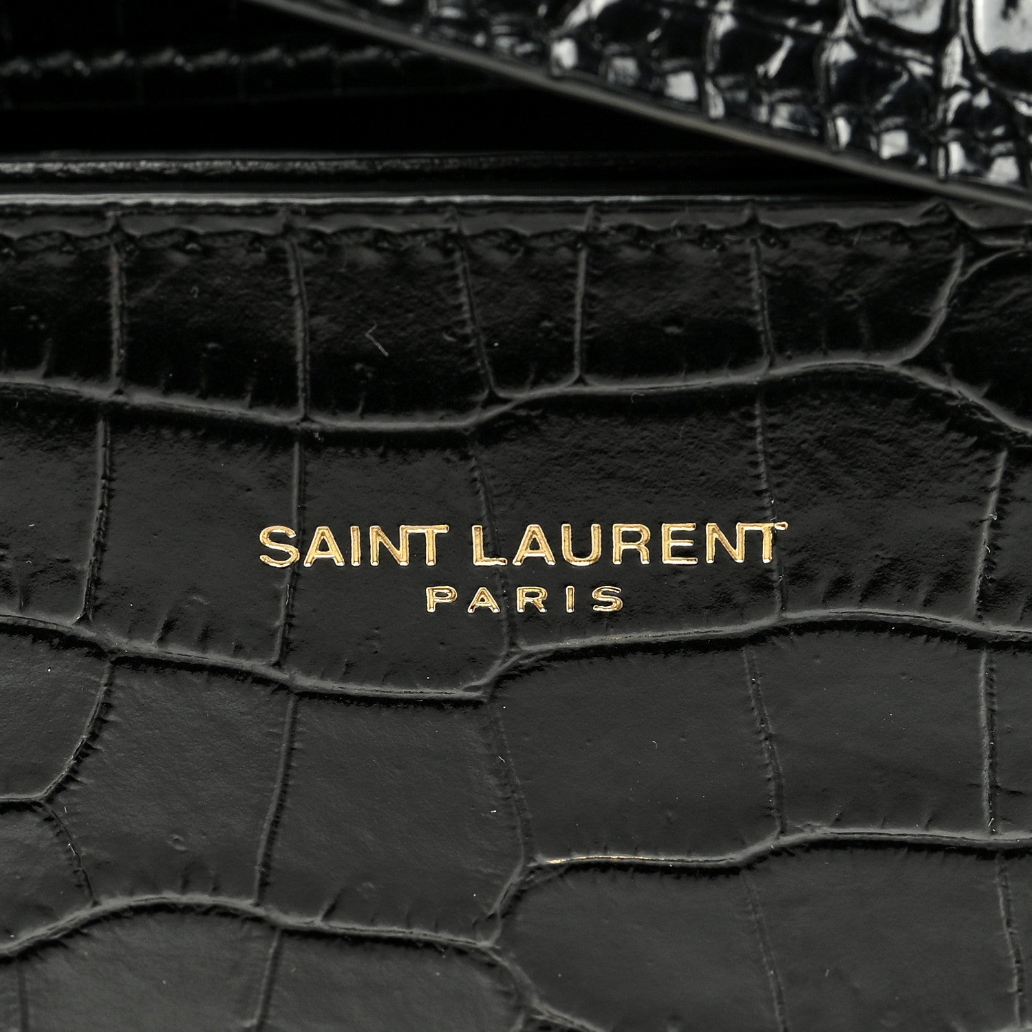 Saint Laurent Calfskin Crocodile Embossed Mini Classic Monogram Cassandra Top Handle Black 6 of 9