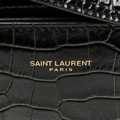Saint Laurent Calfskin Crocodile Embossed Mini Classic Monogram Cassandra Top Handle Black 6 of 9