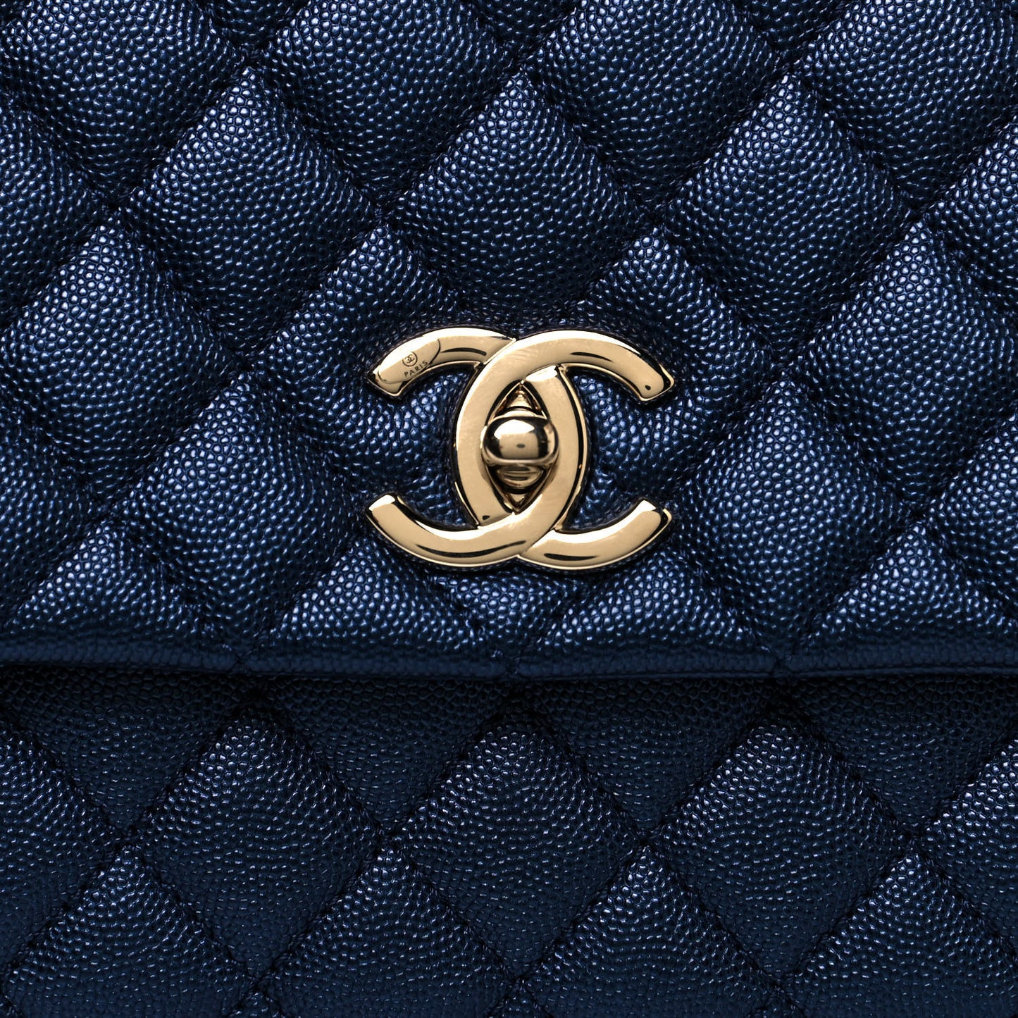 Iridescent Caviar Quilted Small Coco Handle Flap Dark Blue