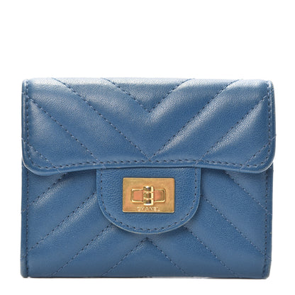 Chanel Sheepskin Chevron Quilted Reissue Card Holder Blue 1 of 8
