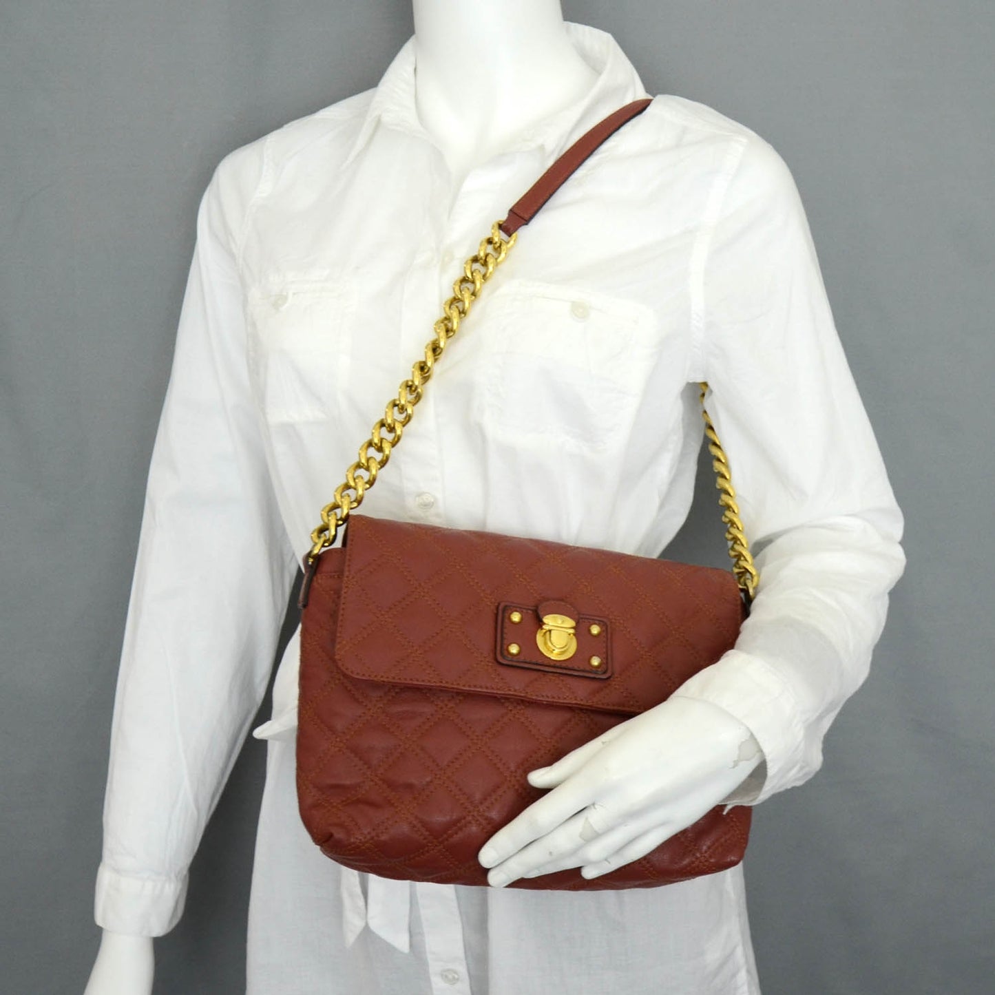 Leather Quilted The L Single Shoulder Bag Rose