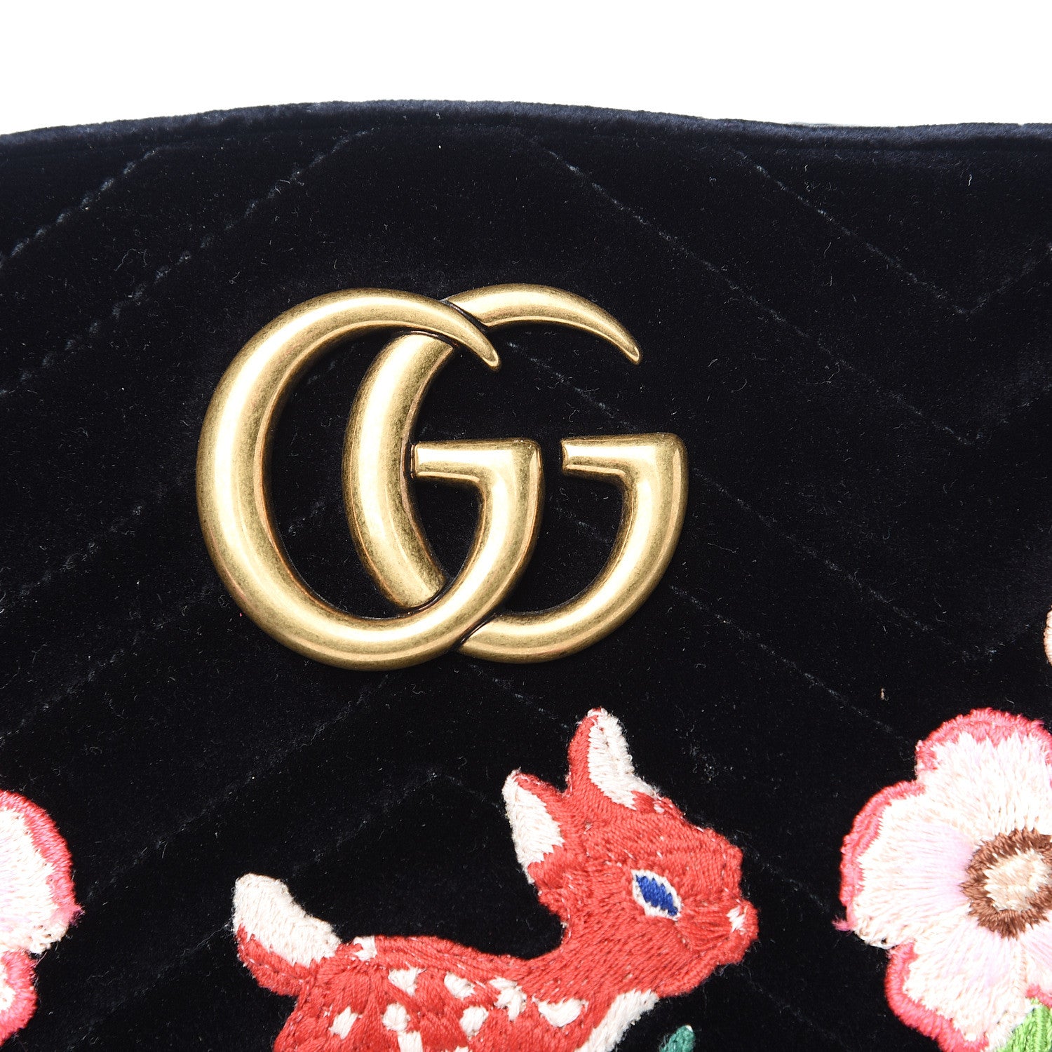 Gucci Velvet Matelasse Deer Embroidered Small GG Marmont Chain Shoulder Bag Black 7 of 10
