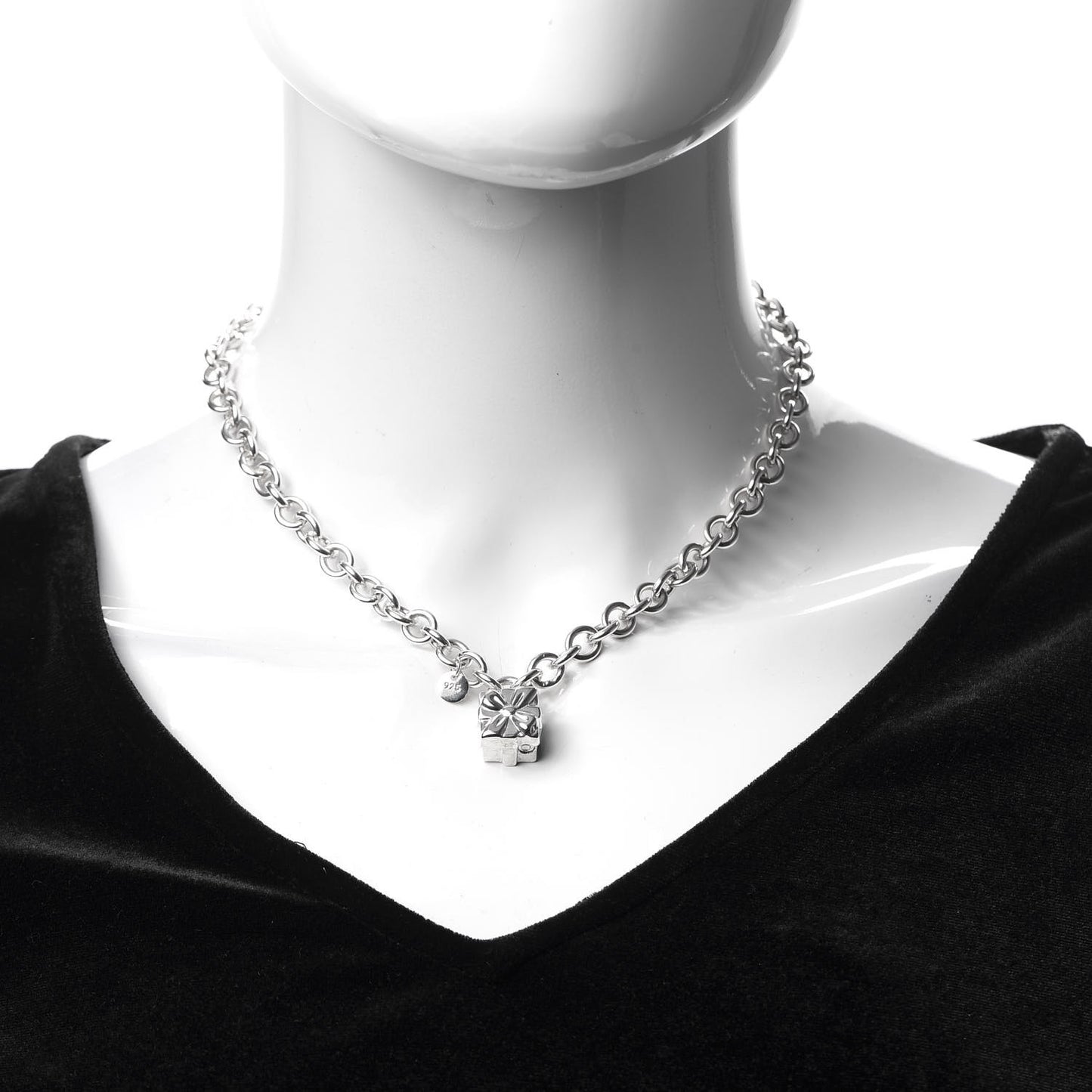 Sterling Silver Gift Box Charm Choker Necklace