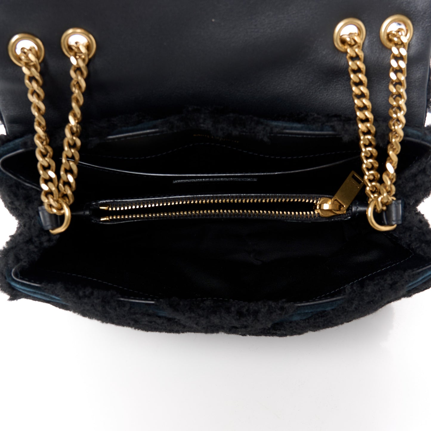 Suede Shearling Y Quilted Monogram Small Loulou Chain Satchel Black