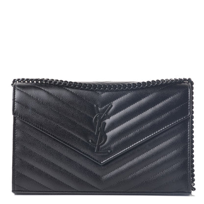 Saint Laurent Grain De Poudre Matelasse Chevron Monogram Chain Wallet Black 1 of 7
