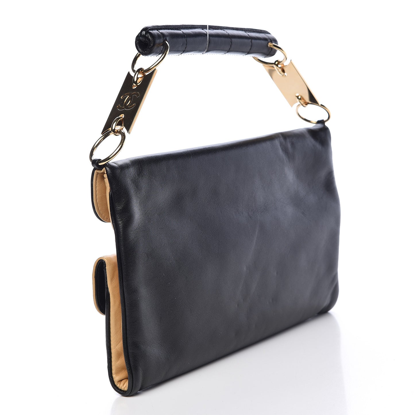 Lambskin Chocolate Bar Mademoiselle Double Flap Clutch Beige Black
