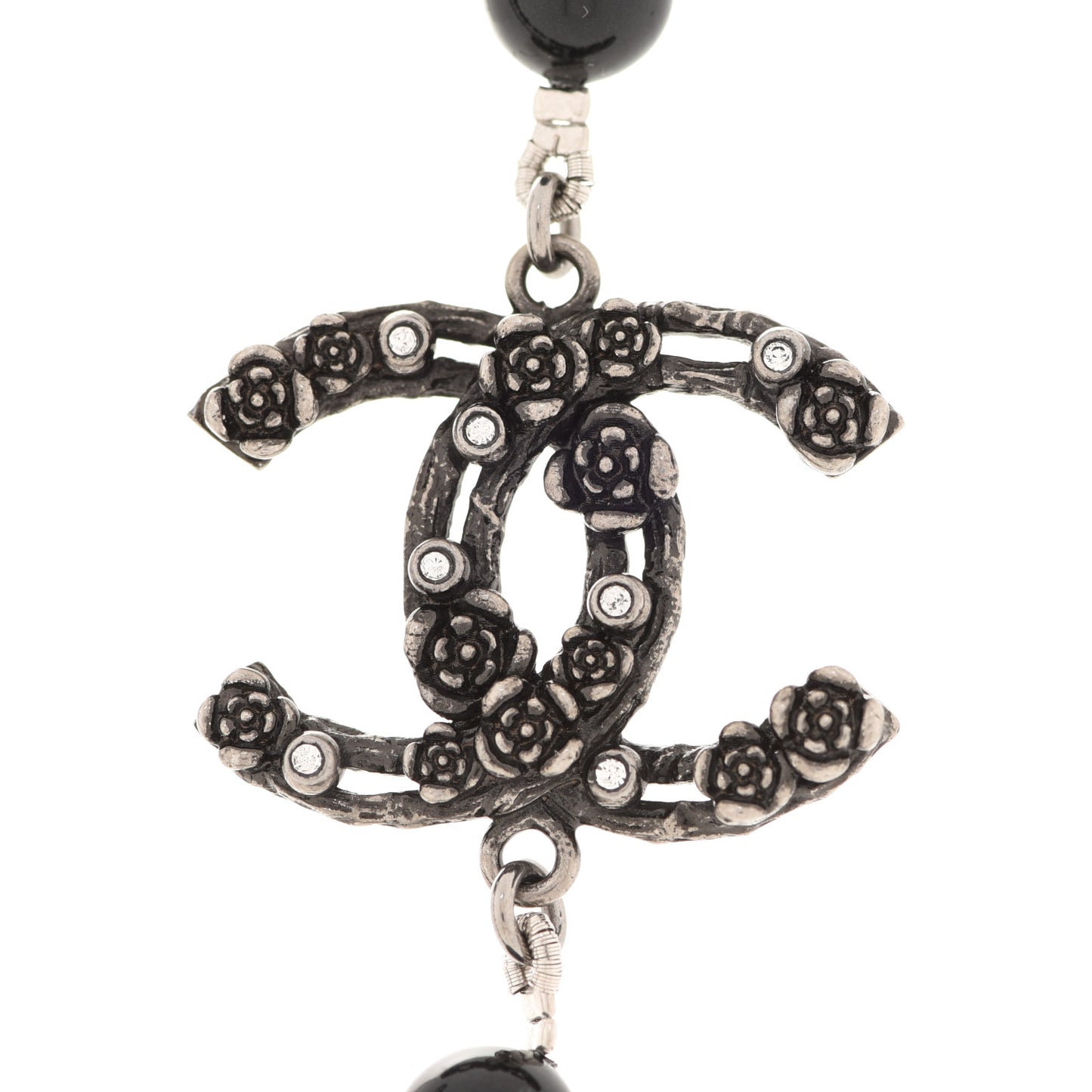 Pearl Crystal CC Camellia Necklace Ruthenium Black