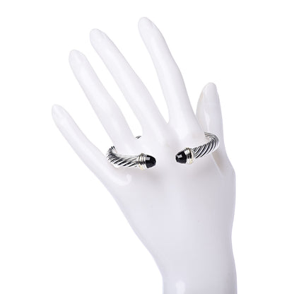 David Yurman Sterling Silver 14K Yellow Gold Black Onyx 7mm Cable Classics Bracelet 2 of 5