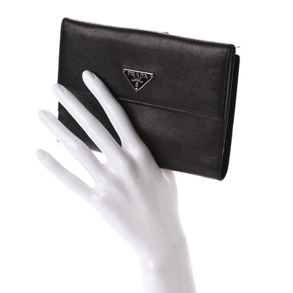 Prada Saffiano Tri-Fold Compact Wallet Black 2 of 10