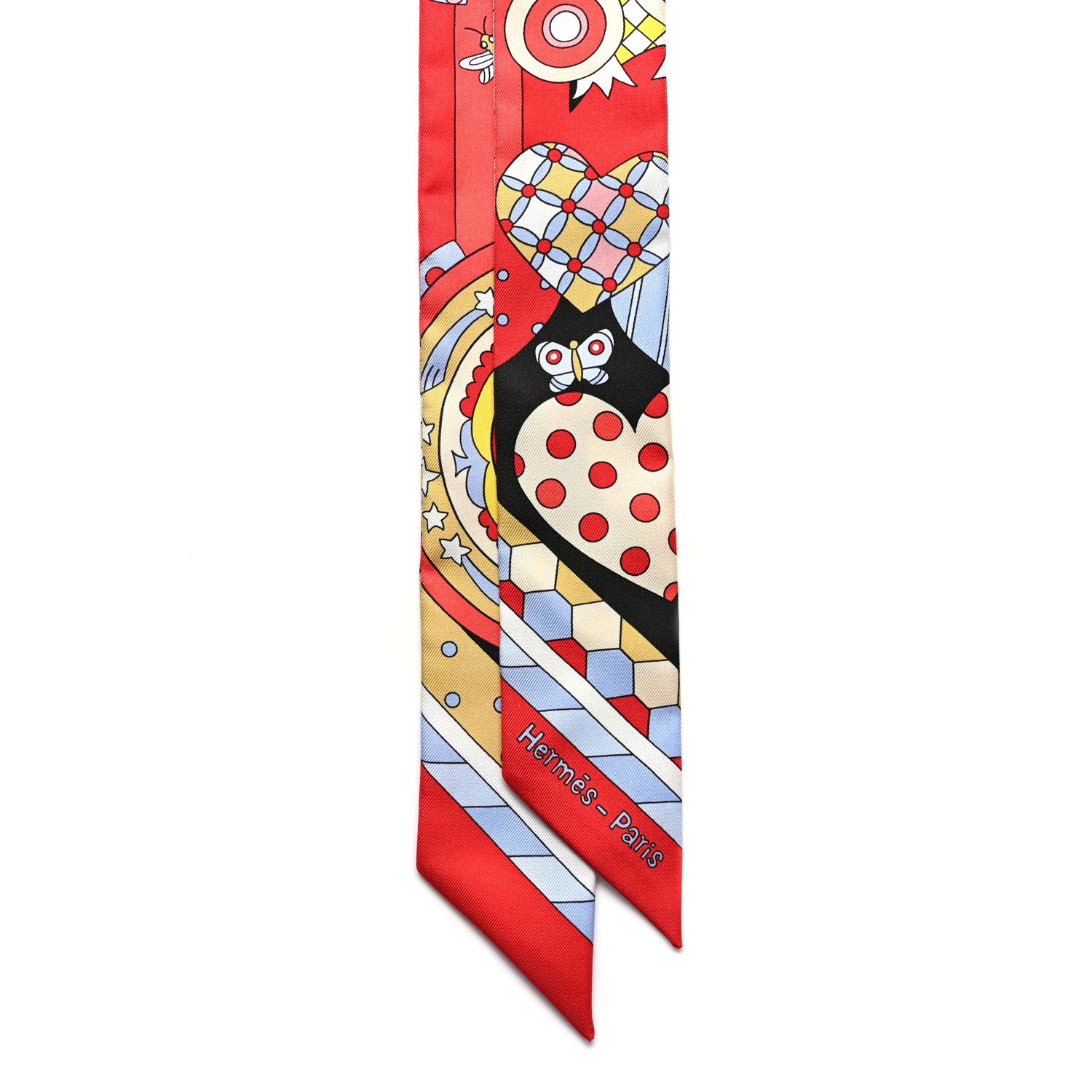 Hermes Silk Les Murmures de la Foret Twilly Rouge Jaune Bleu 2 of 4