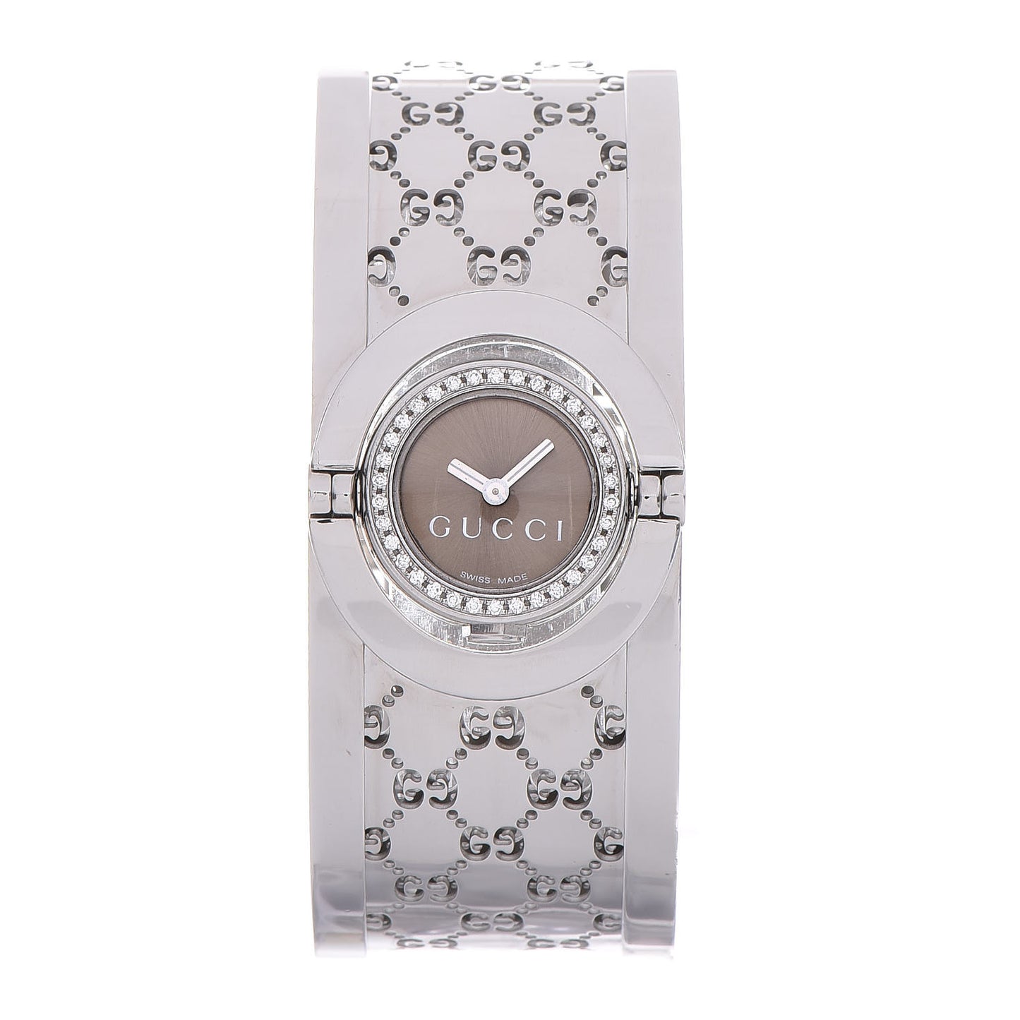 Stainless Steel Diamond Bezel 23mm Twirl Quartz Watch Brown