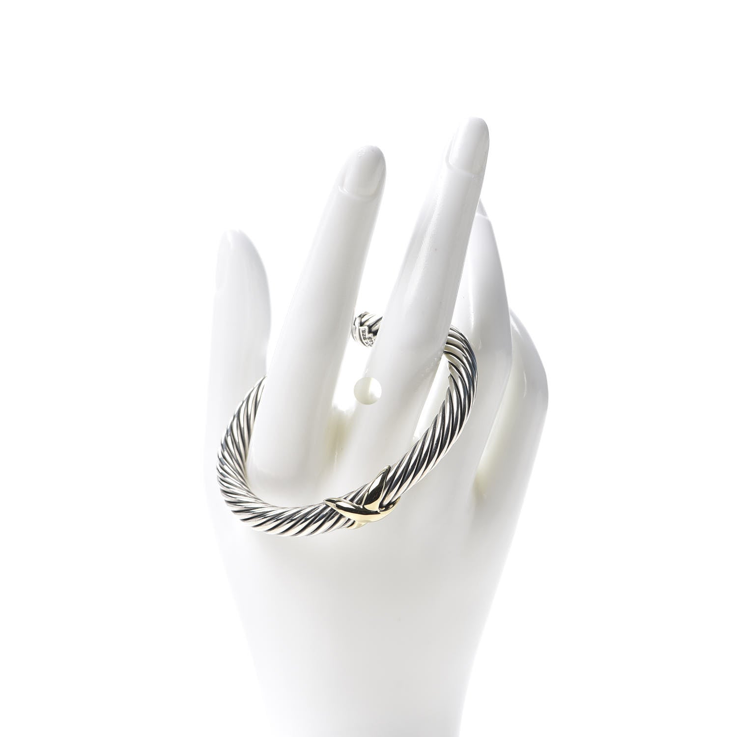 David Yurman Sterling Silver 14K Yellow Gold 7mm X Station Cable Bracelet 2 of 5