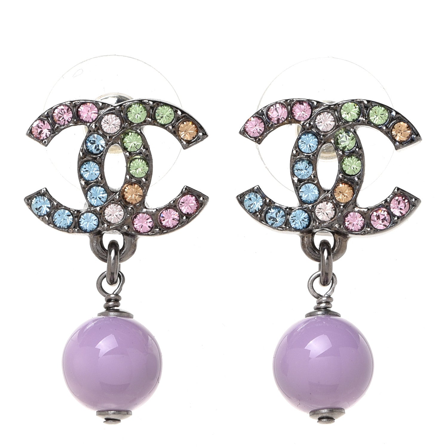 Chanel Ruthenium Crystal Bead CC Drop Earrings Multicolor 1 of 5