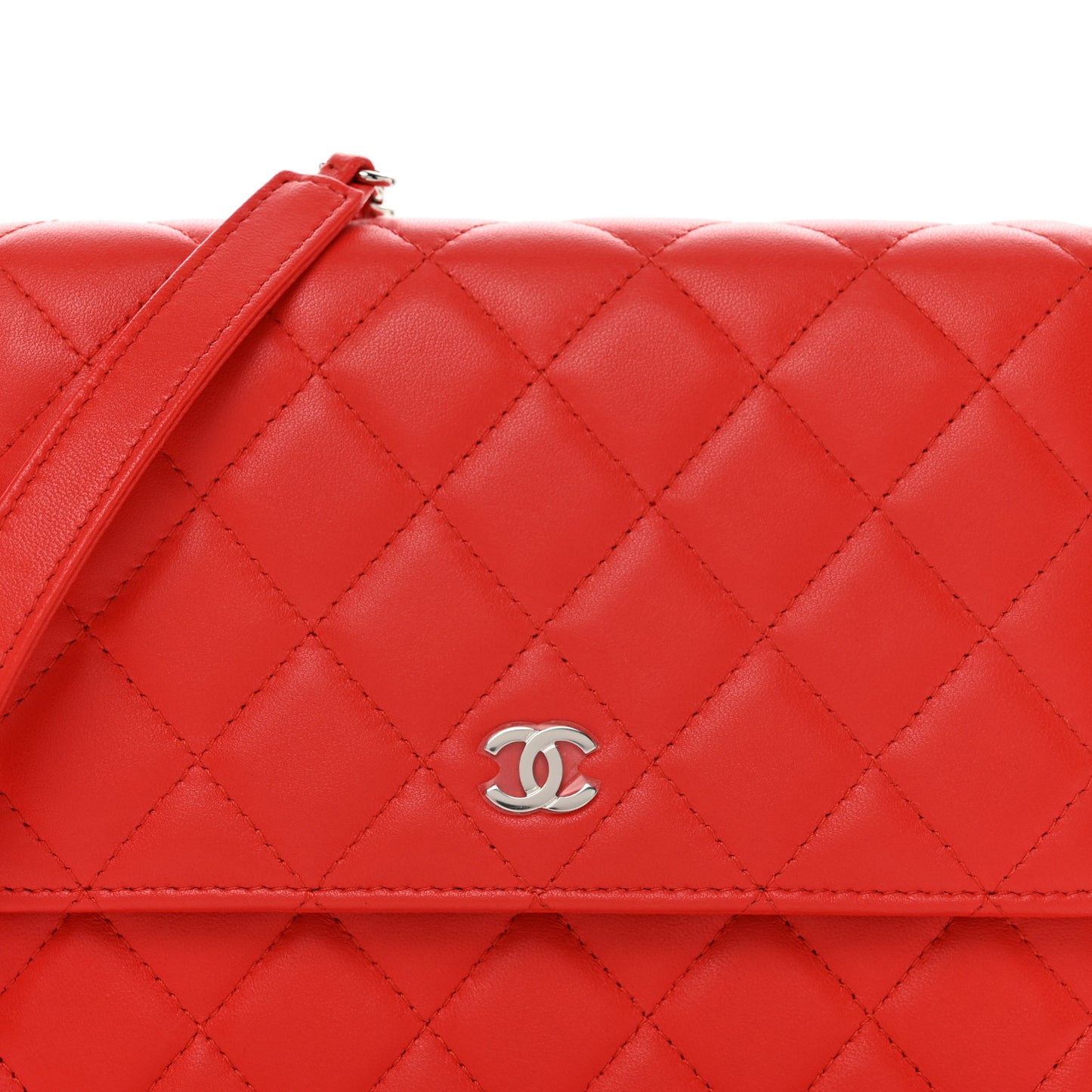 Lambskin Quilted Square Wallet On Chain WOC Red