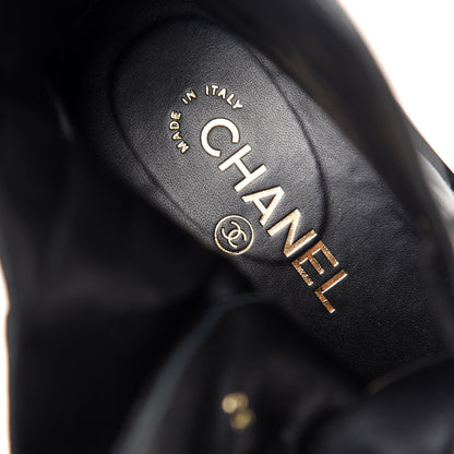 Chanel Shiny Goatskin Calfskin Quilted Lace Up Combat Boots 38 Black 8 of 10