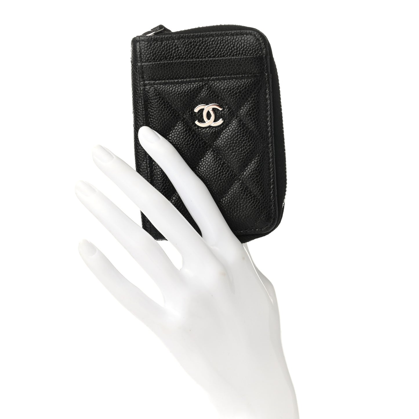 Caviar Quilted Zip Card Holder Black