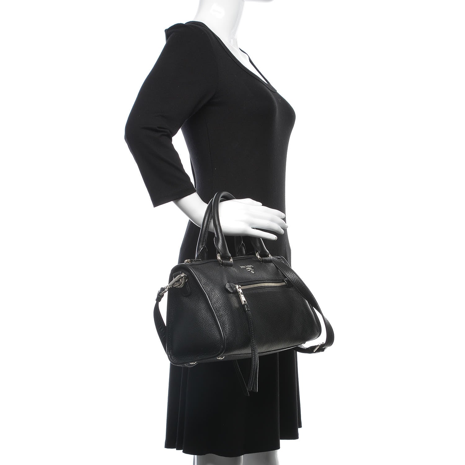 Prada Vitello Phenix Top Handle Bag Black 2 of 10