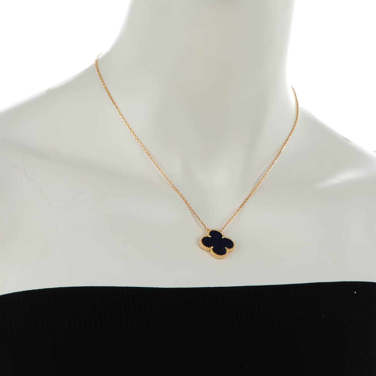 18K Yellow Gold Blue Sevres Porcelain Magic Alhambra Vendome Necklace