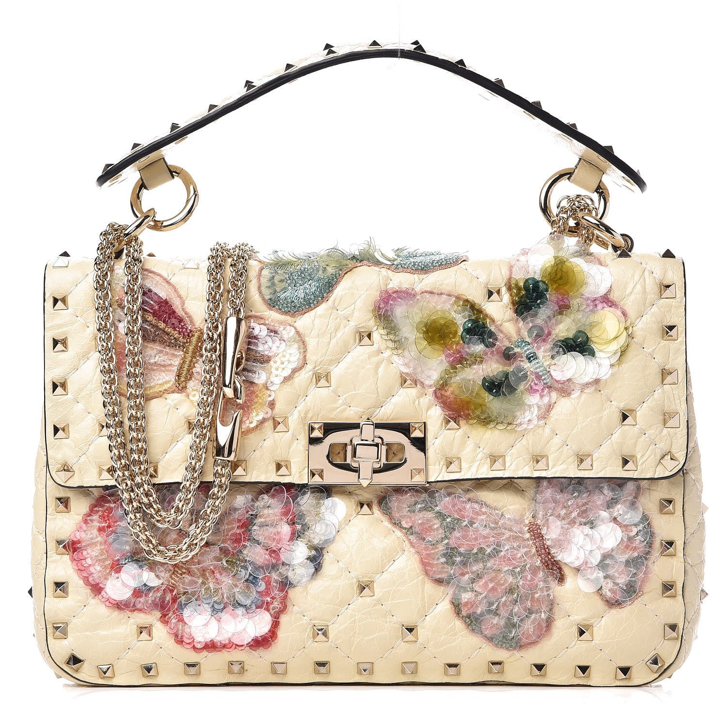 Valentino Garavani Craquele Nappa Butterfly Medium Rockstud Spike Shoulder Bag Light Ivory 1 of 10
