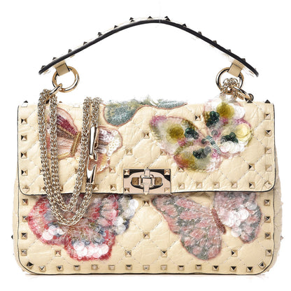 Valentino Garavani Craquele Nappa Butterfly Medium Rockstud Spike Shoulder Bag Light Ivory 1 of 10